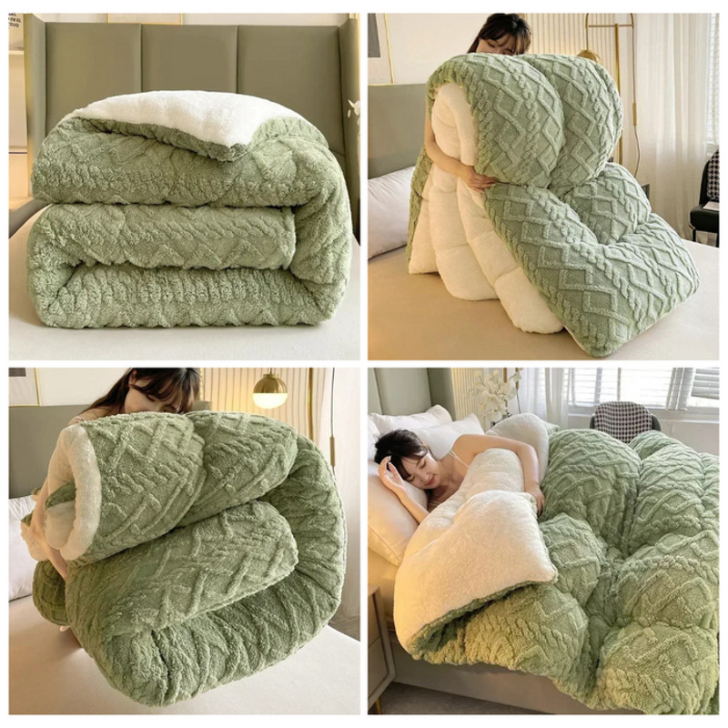 Anyhouz Blanket Green Cashmere Super Thick Warm Quilt Comforter 2