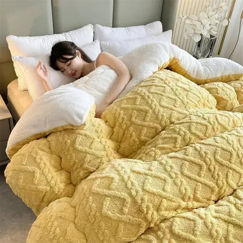 Anyhouz Blanket Yellow Cashmere Super Thick Warm Quilt Comforter 1