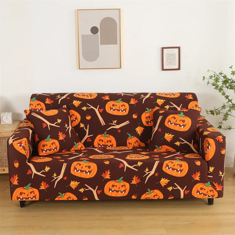 Anyhouz Sofa Cover Halloween Pumpkin Design Stretchable Non Slip Slipcover 1