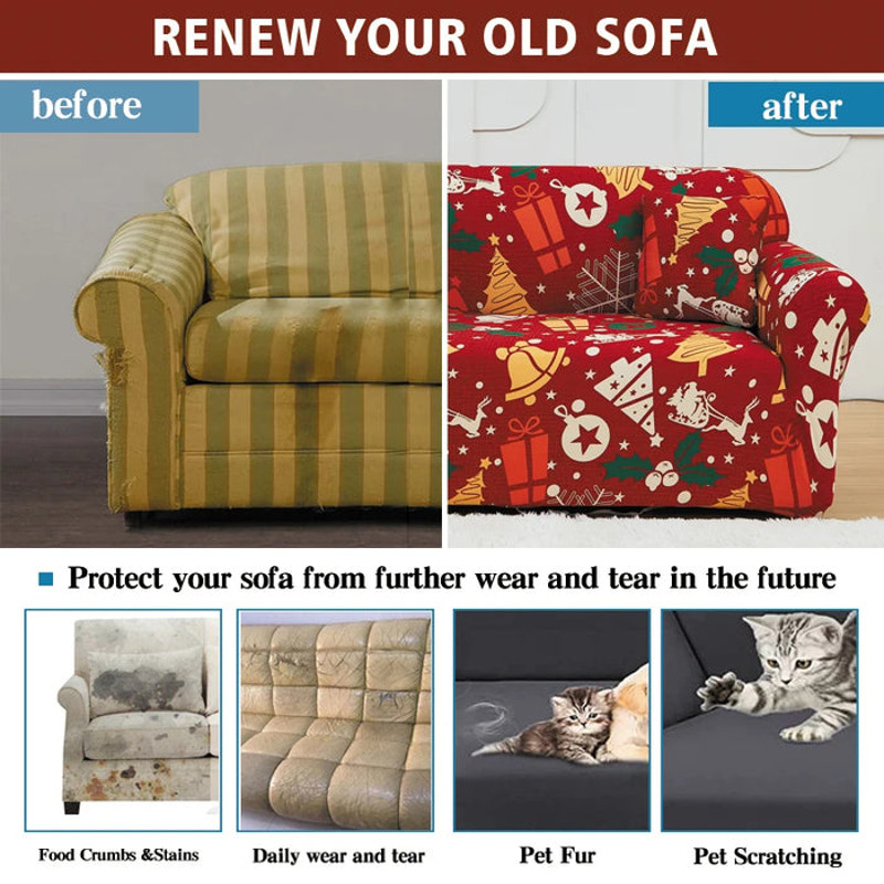 Anyhouz Sofa Cover Halloween Pumpkin Design Stretchable Non Slip Slipcover 5