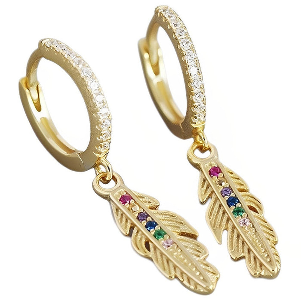 Anyco Drop Fashion Earrings Luxury Zircon Feather Pendant 0