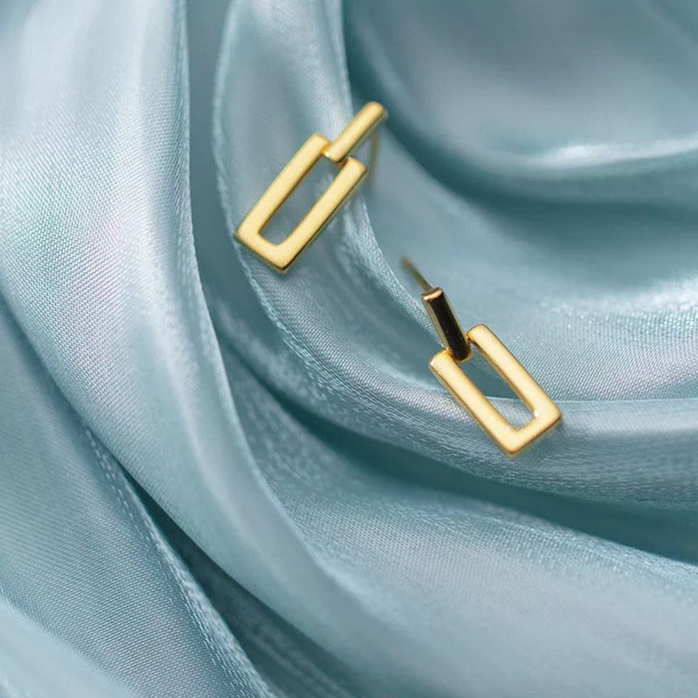 Anyco Fashion Earrings Gold Trendy Geometric Square Stud 2