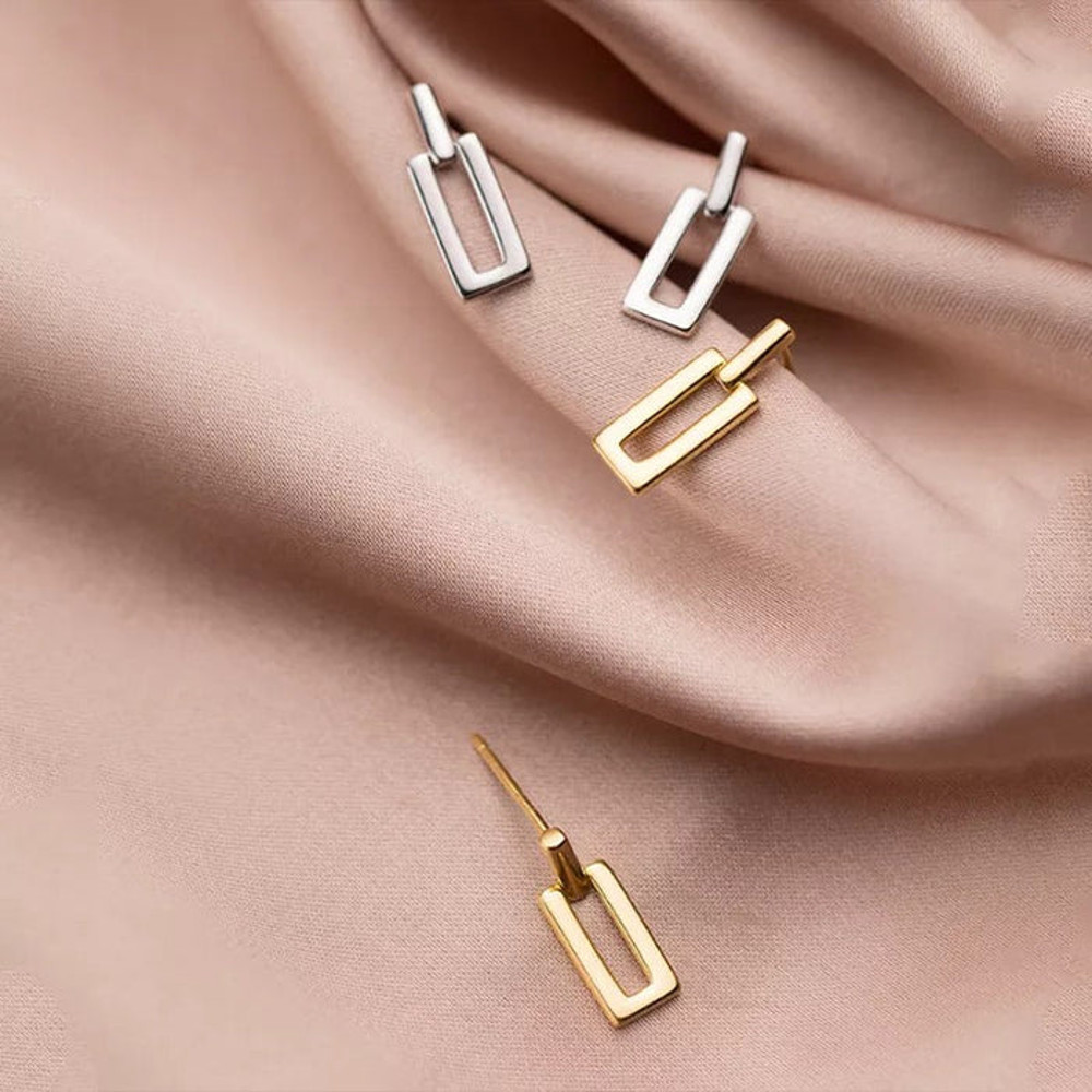 Anyco Fashion Earrings Gold Trendy Geometric Square Stud 3