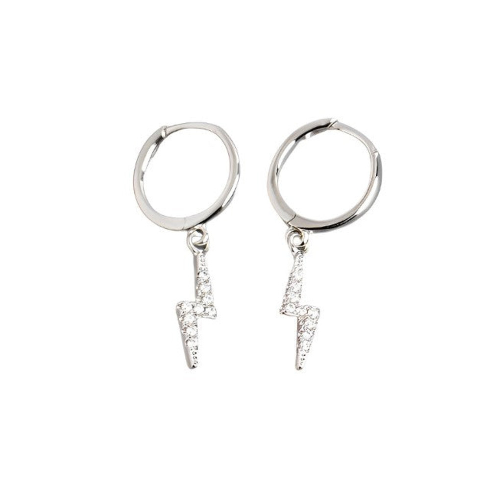 Anyco Earrings Buckle Punk Lightning Piercing White Zircon 0