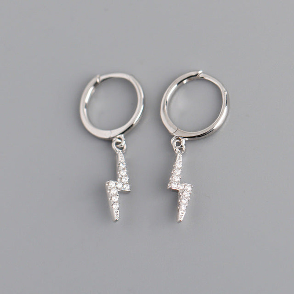 Anyco Earrings Buckle Punk Lightning Piercing White Zircon 1