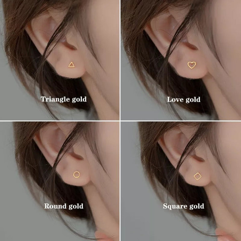 Anyco Fashion Earrings Triangle Gold 925 Sterling Silver 2