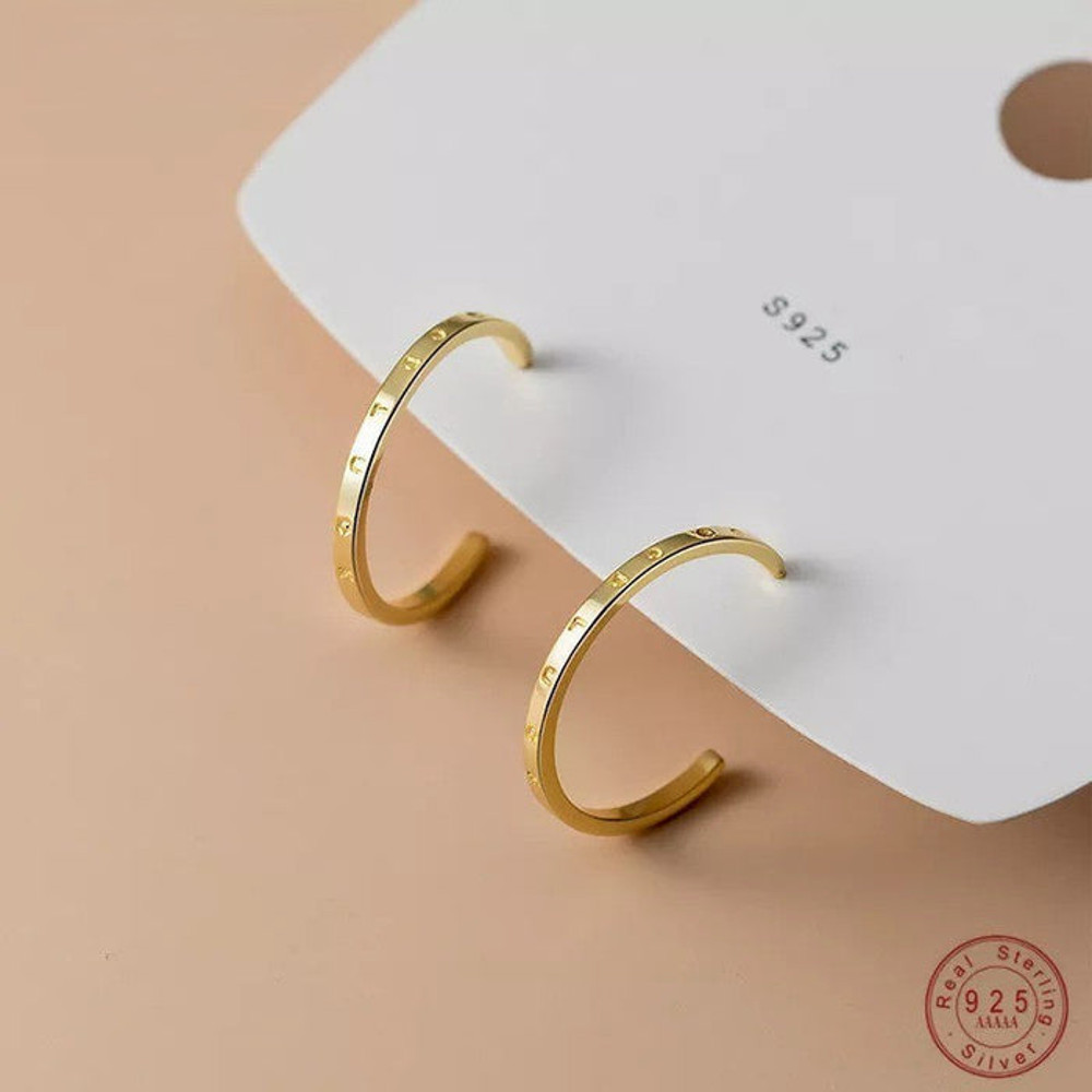 Anyco Fashion Earrings Gold 925 Sterling Silver Simple Huggies 1