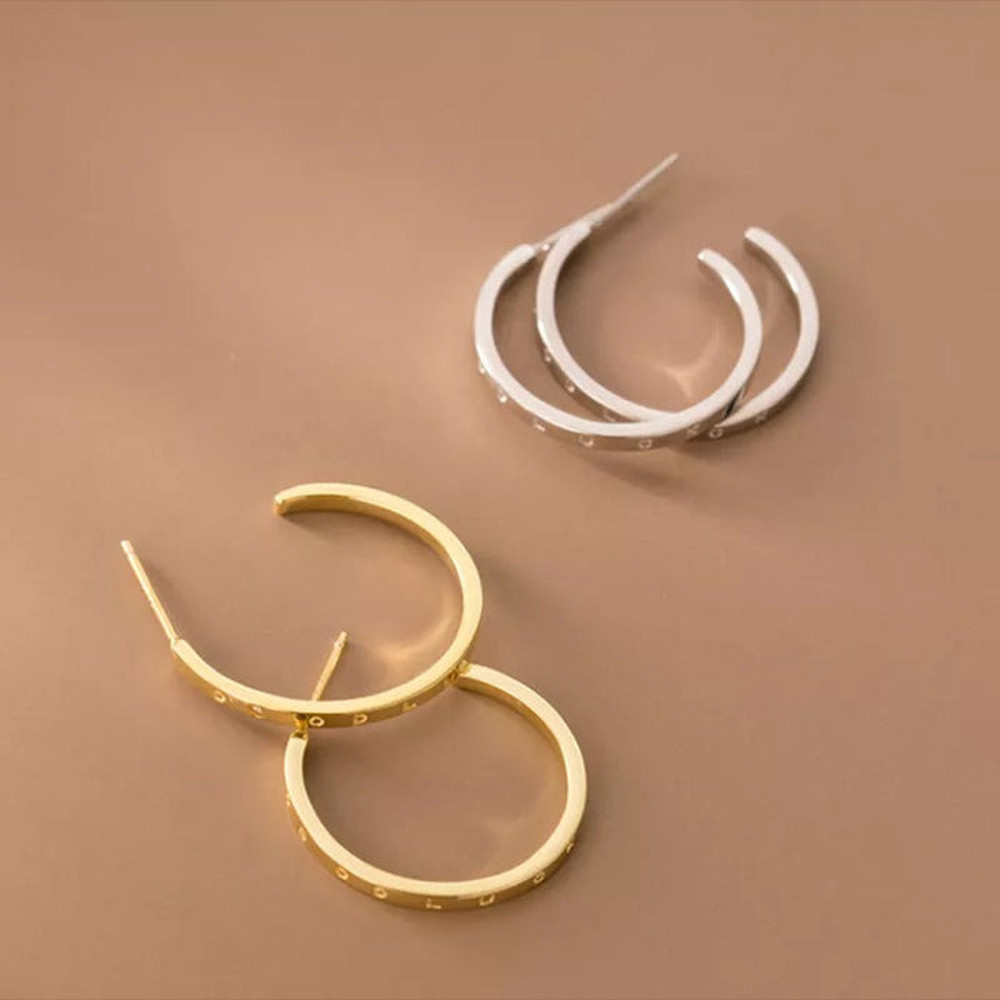 Anyco Fashion Earrings Gold 925 Sterling Silver Simple Huggies 2