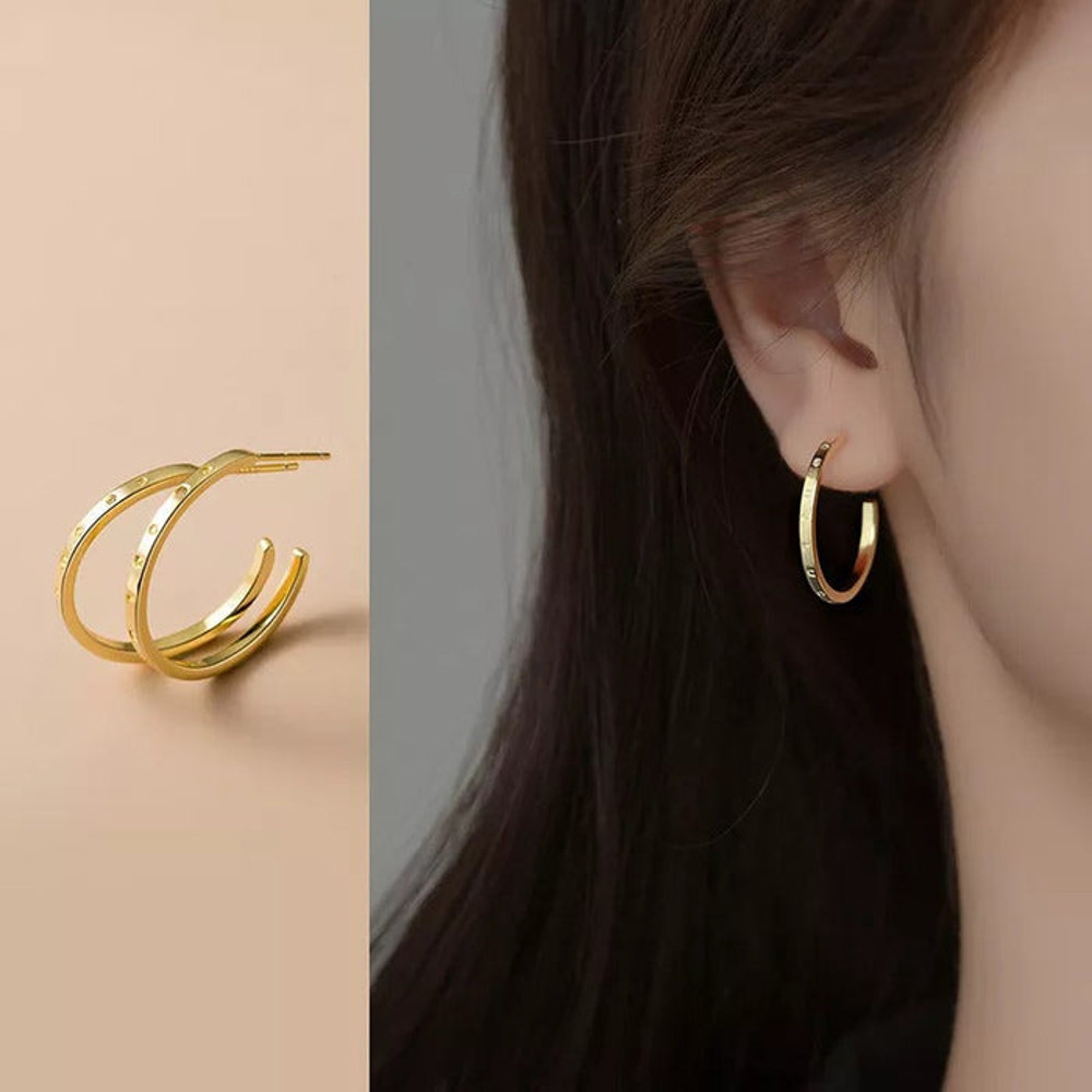 Anyco Fashion Earrings Gold 925 Sterling Silver Simple Huggies 3