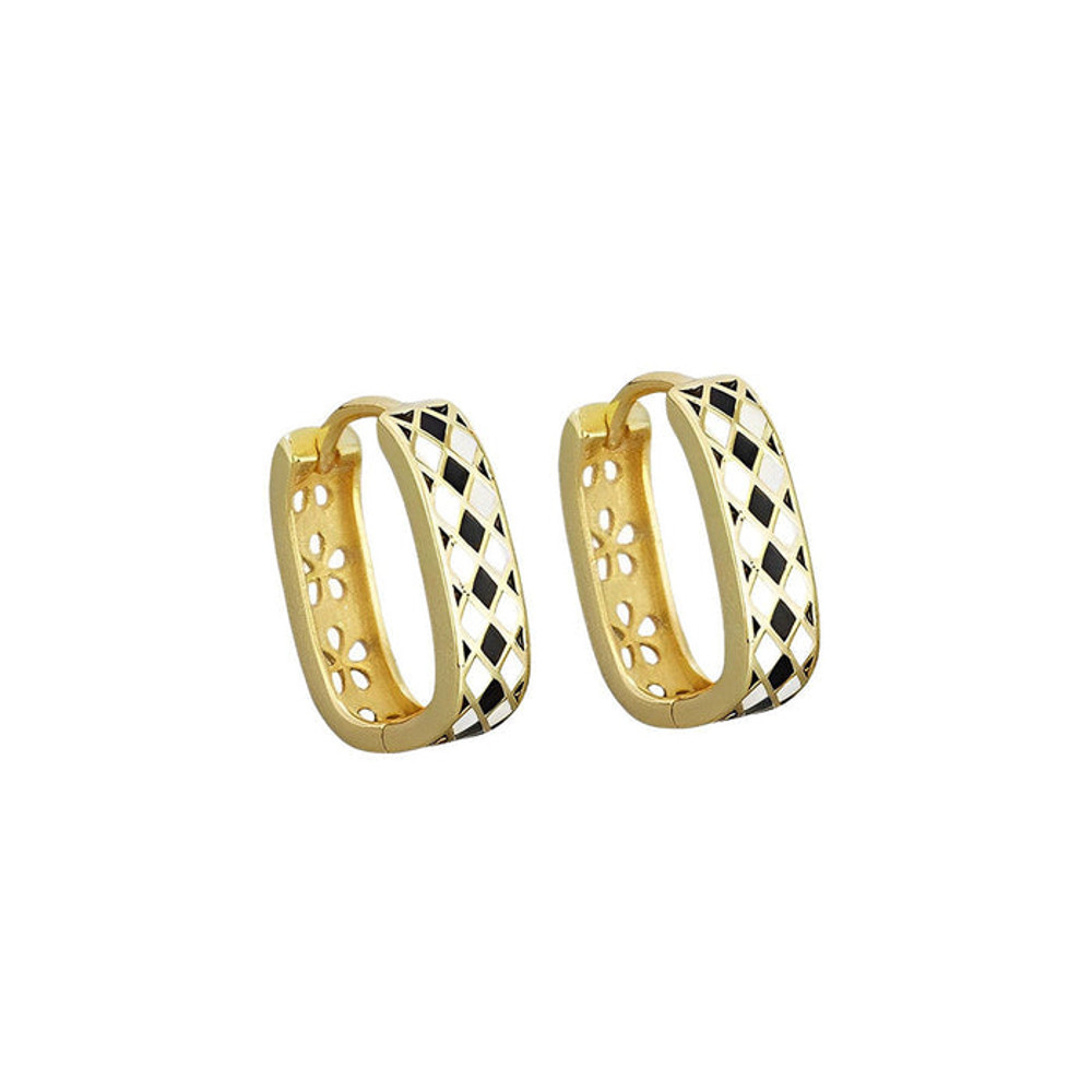 Anyco Hoop Fashion Earrings Statement Checkerboard Enamel Ear Buckle 0