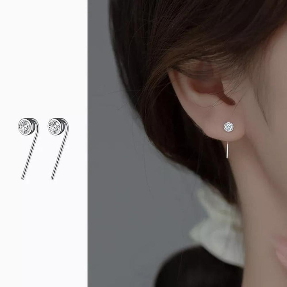 Anyco Fashion Earrings Silver 925 Sterling Round Shiny Zircon 1