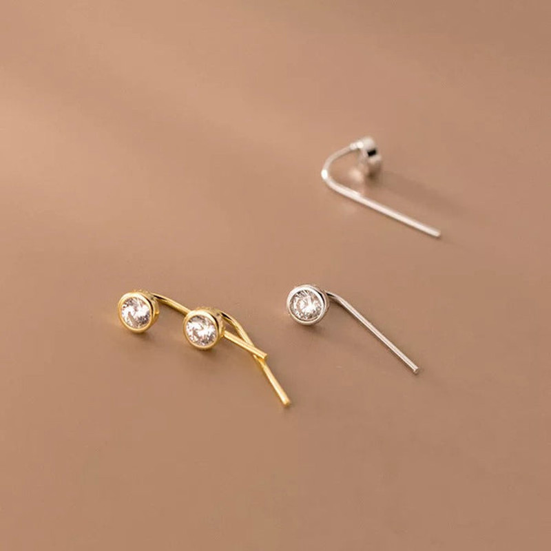 Anyco Fashion Earrings Silver 925 Sterling Round Shiny Zircon 2