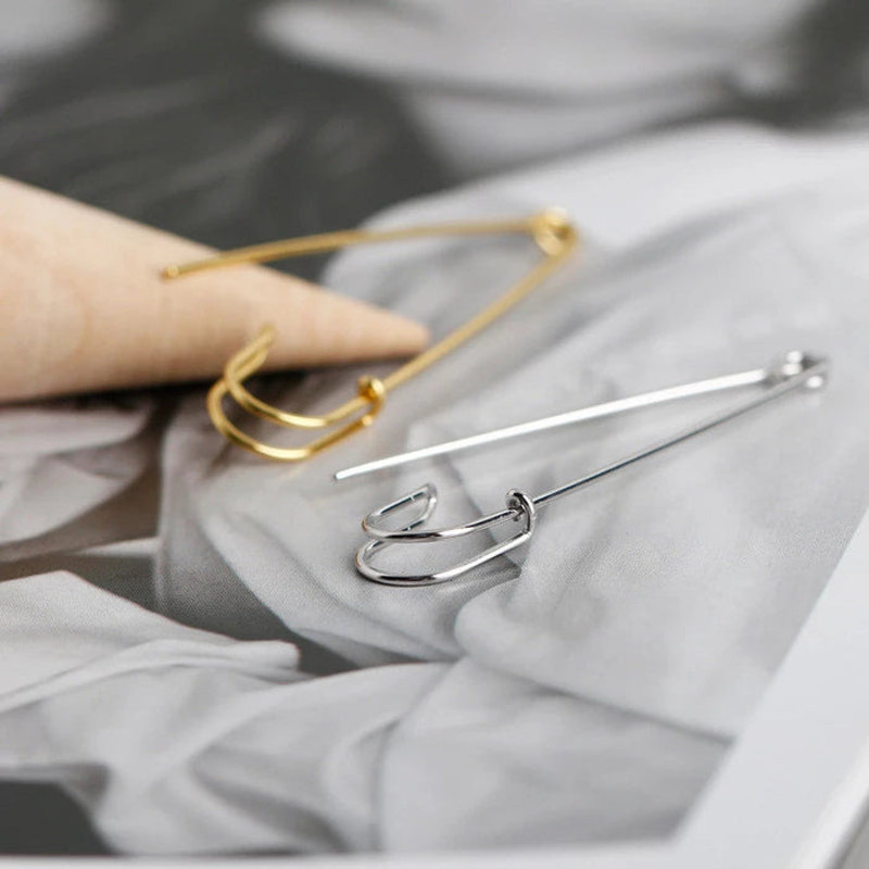 Anyco Earrings Sterling Silver Punk Personality Minimalist Pin 1