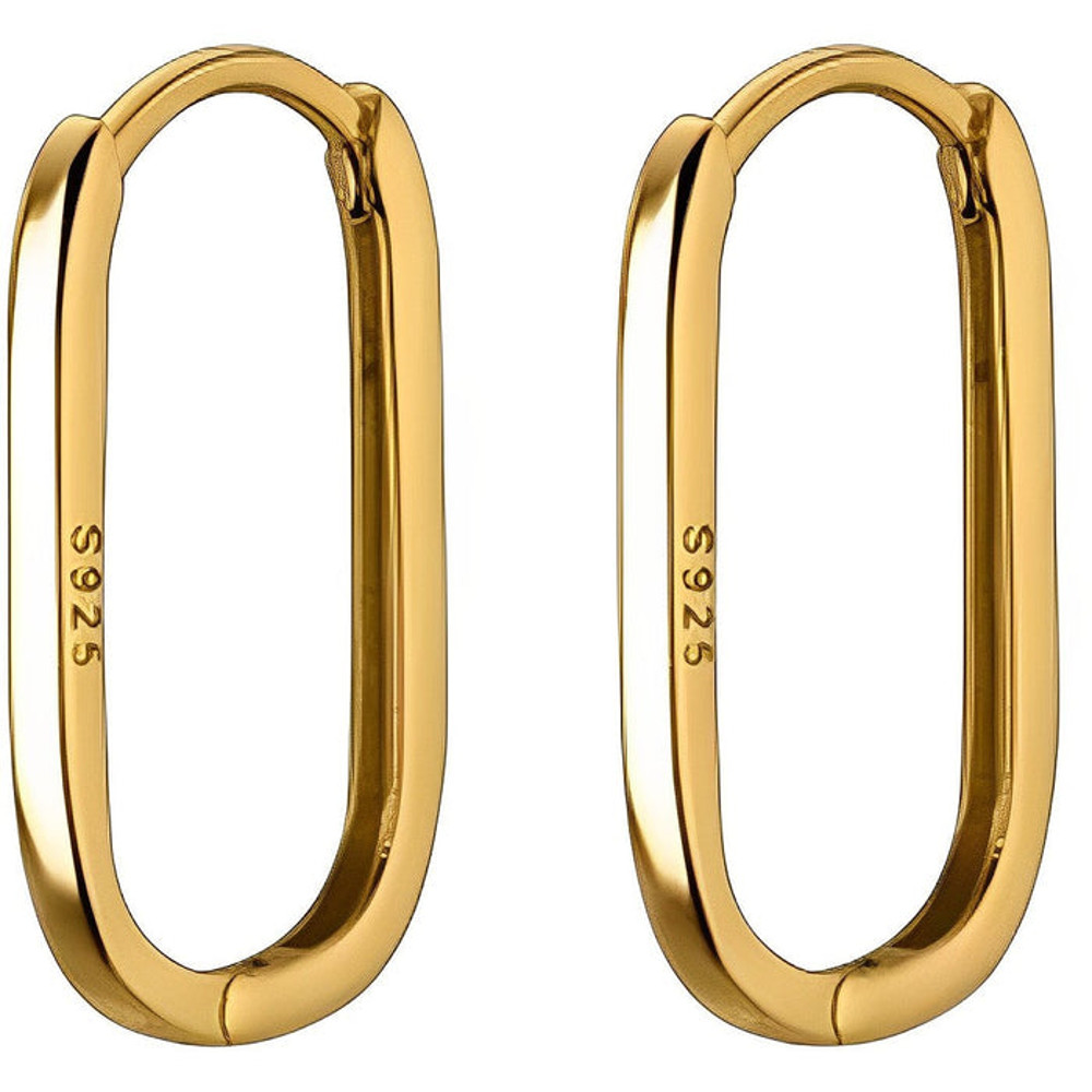 Anyco Fashion Earrings Gold 925 Sterling Simple Oval Glossy Huggies 0