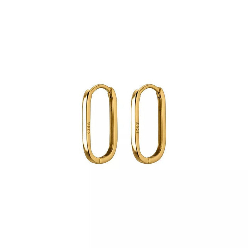 Anyco Fashion Earrings Gold 925 Sterling Simple Oval Glossy Huggies 1