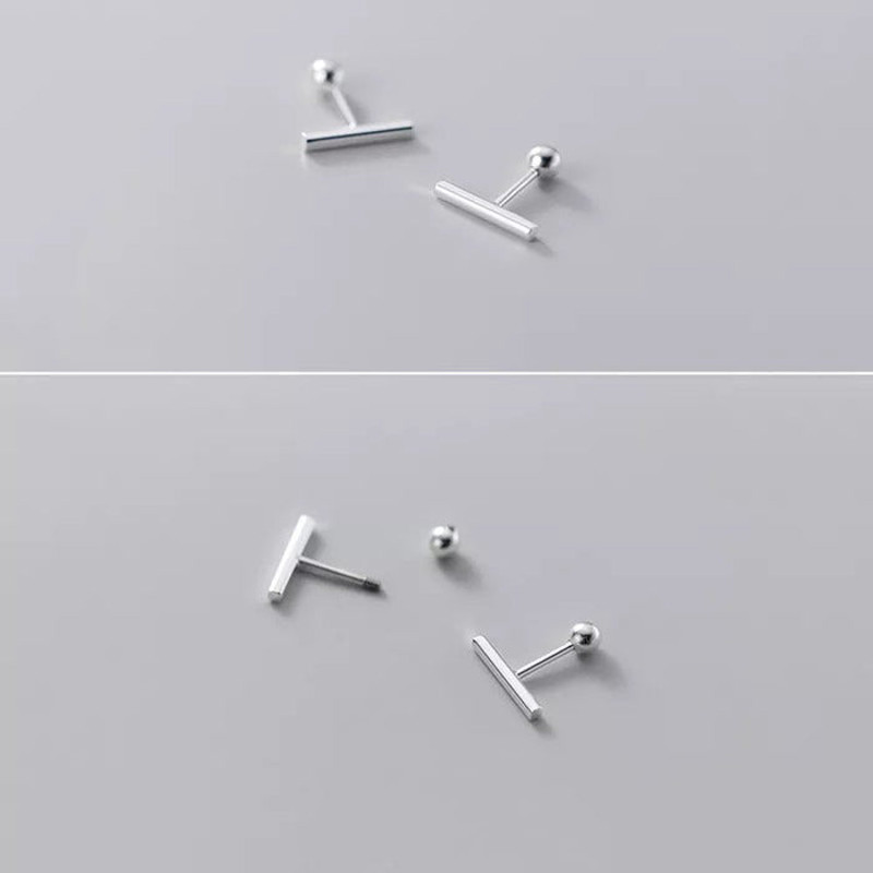 Anyco Fashion Earrings Real Sterling Silver Minimalist Geometric Strip 1