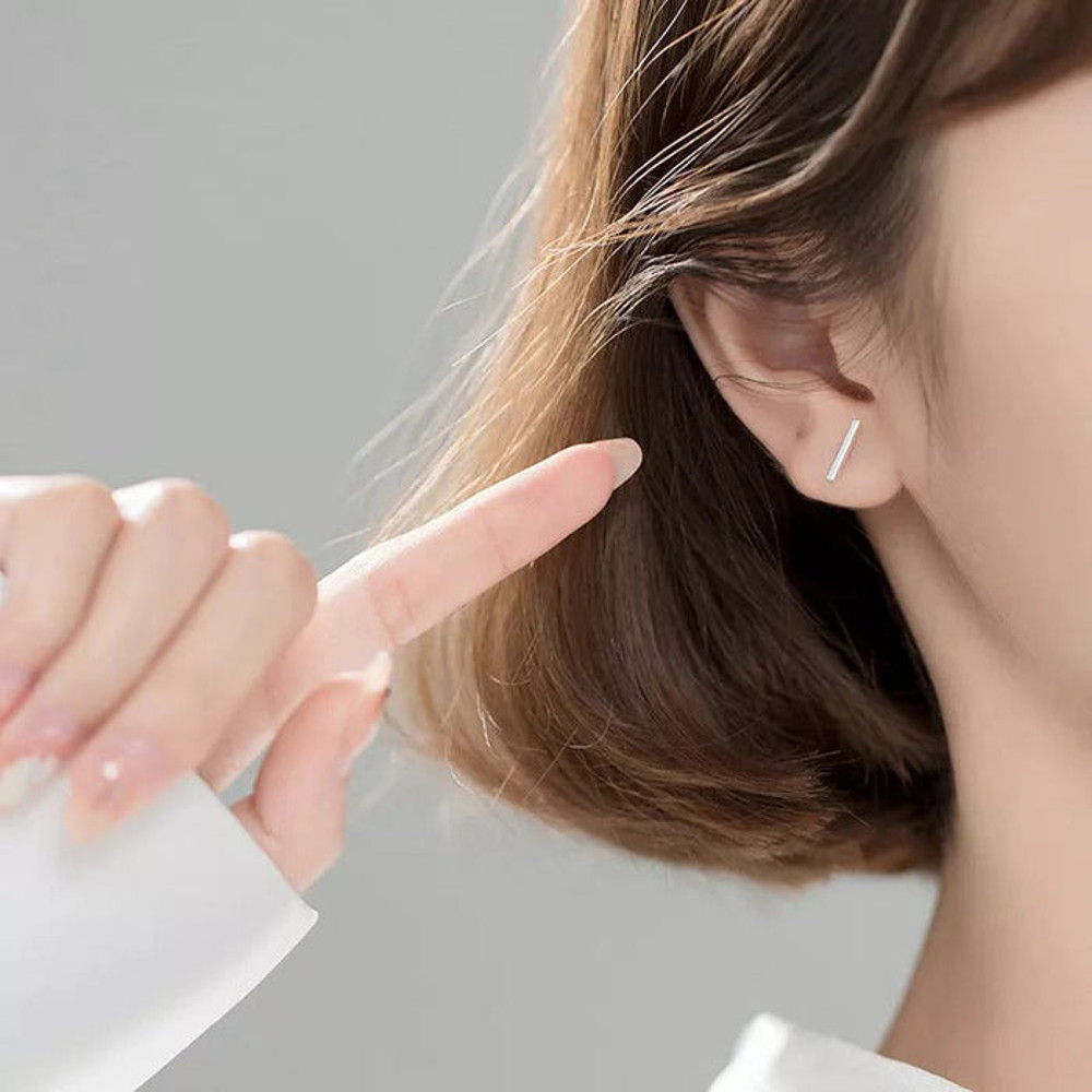 Anyco Fashion Earrings Real Sterling Silver Minimalist Geometric Strip 2