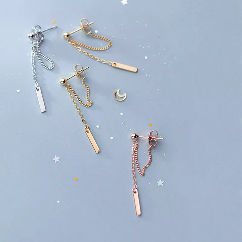 Anyco Fashion Earrings Bohemian Rose Gold Link Chain Bead 3