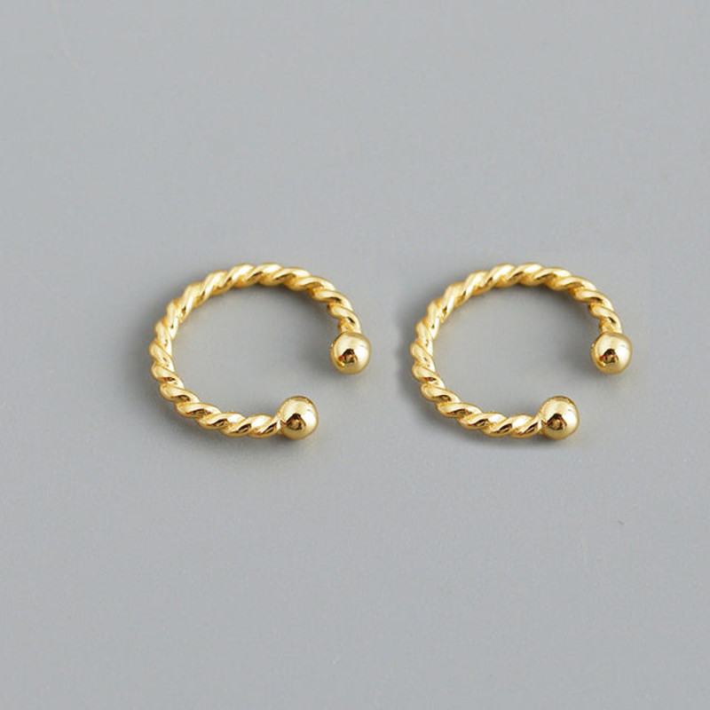 Anyco Earrings Punk Rock Twist Circle Gold Ear Clip Hoop 4