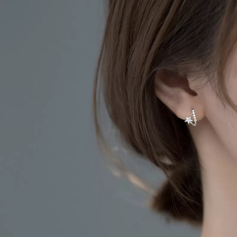 Anyco Fashion Earrings Silver 925 Sterling Sweet Stars CZ Zircon 1