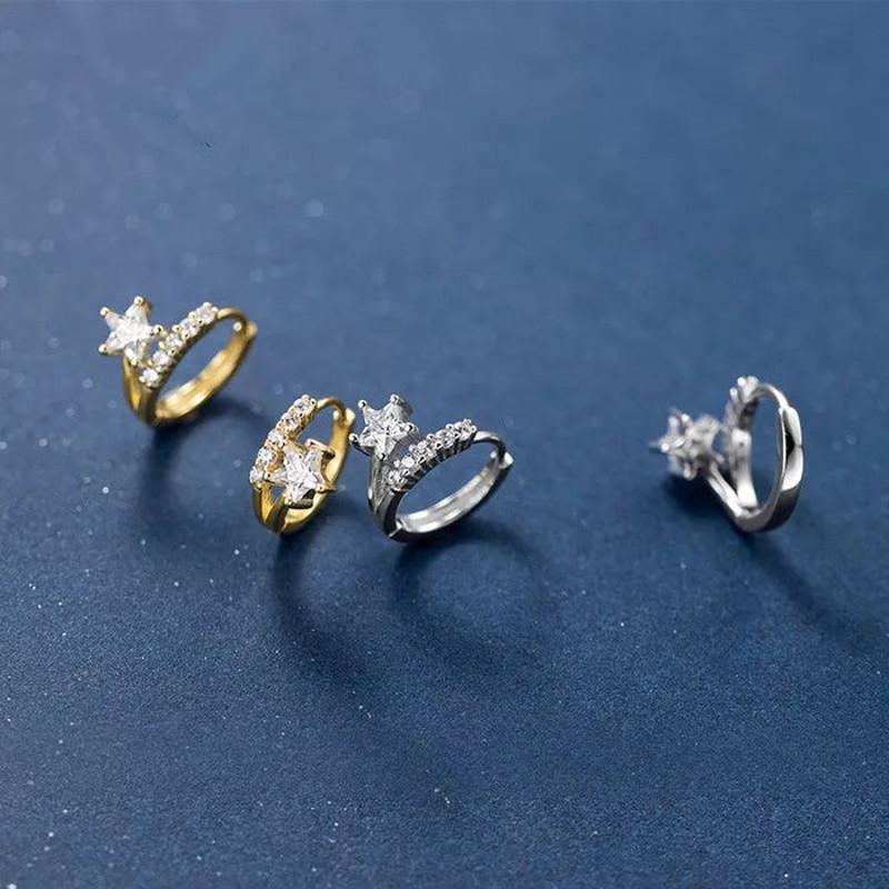 Anyco Fashion Earrings Silver 925 Sterling Sweet Stars CZ Zircon 2