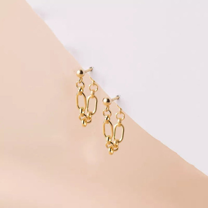 Anyco Fashion Earrings Gold 925 Sterling Silver Bohemian Link Chain 1