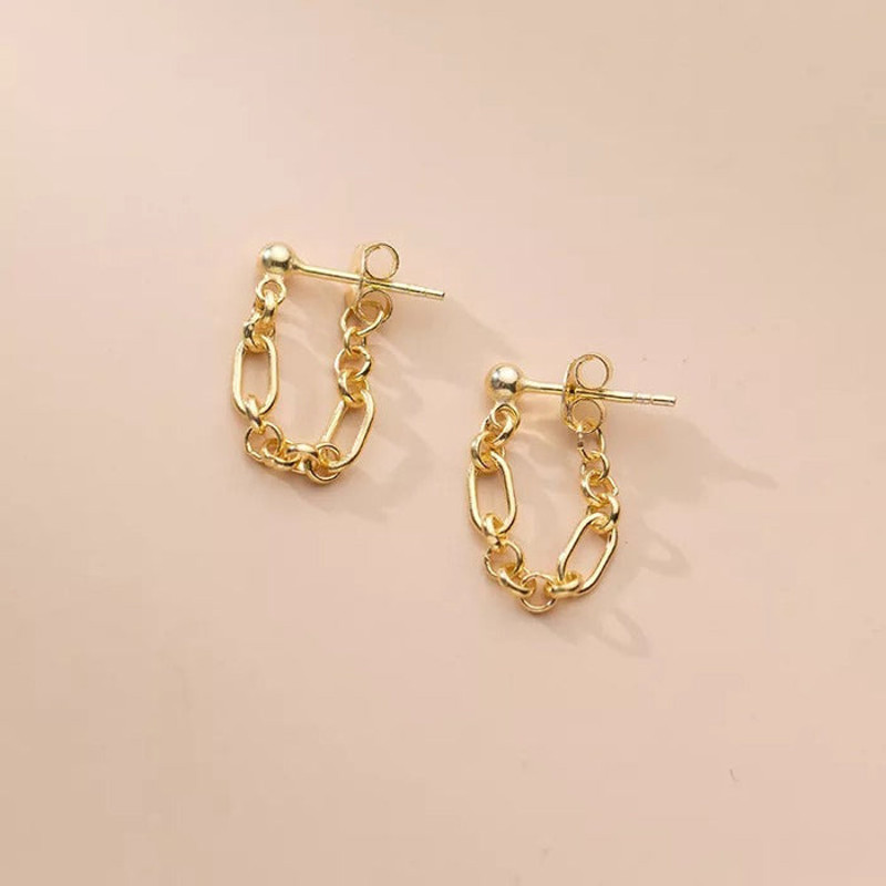 Anyco Fashion Earrings Gold 925 Sterling Silver Bohemian Link Chain 3
