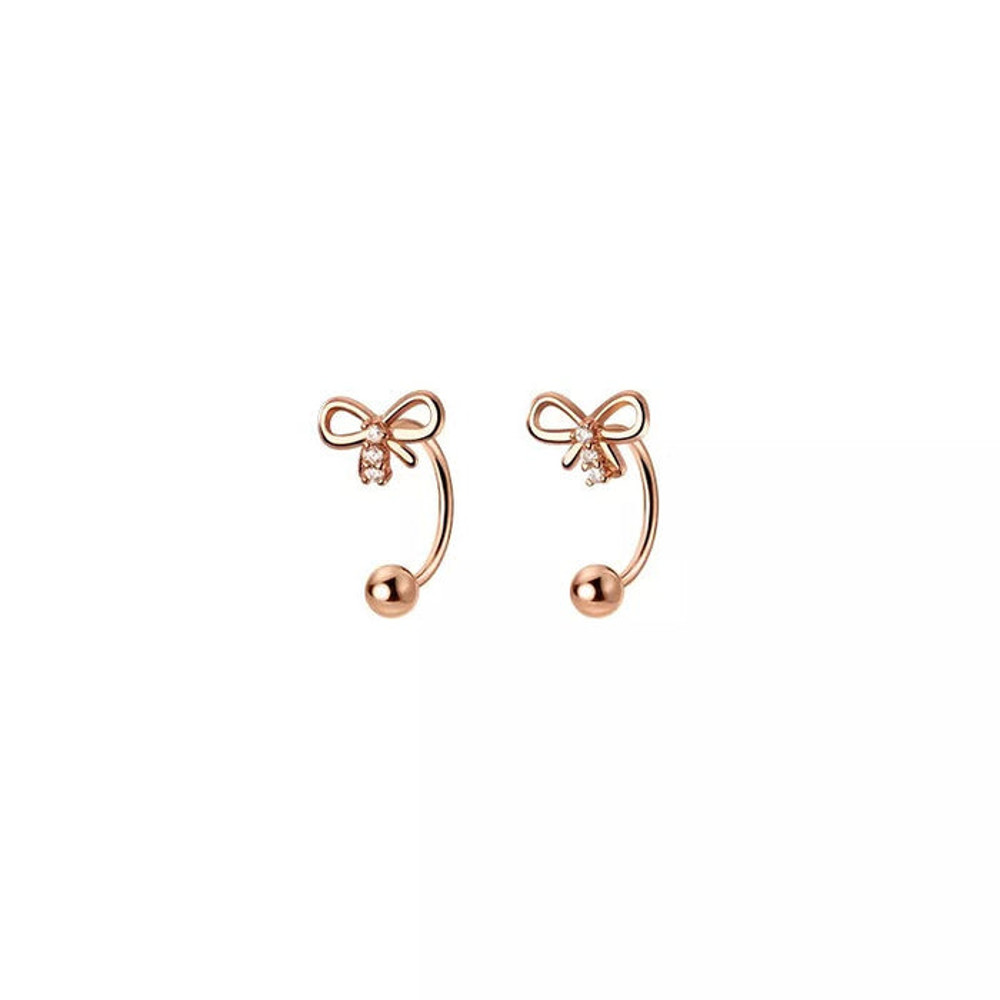 Anyco Fashion Earrings Rose Gold 925 Sterling Cute Romantic Bow 1