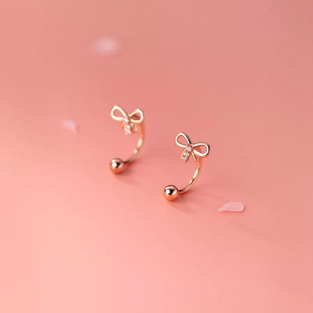 Anyco Fashion Earrings Rose Gold 925 Sterling Cute Romantic Bow 2