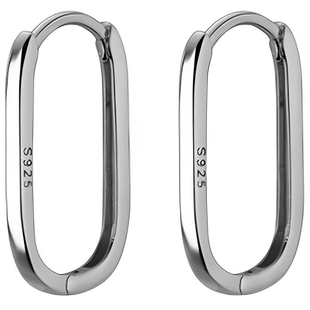 Anyco Fashion Earrings Silver 925 Sterling Simple Oval Glossy Huggies 0