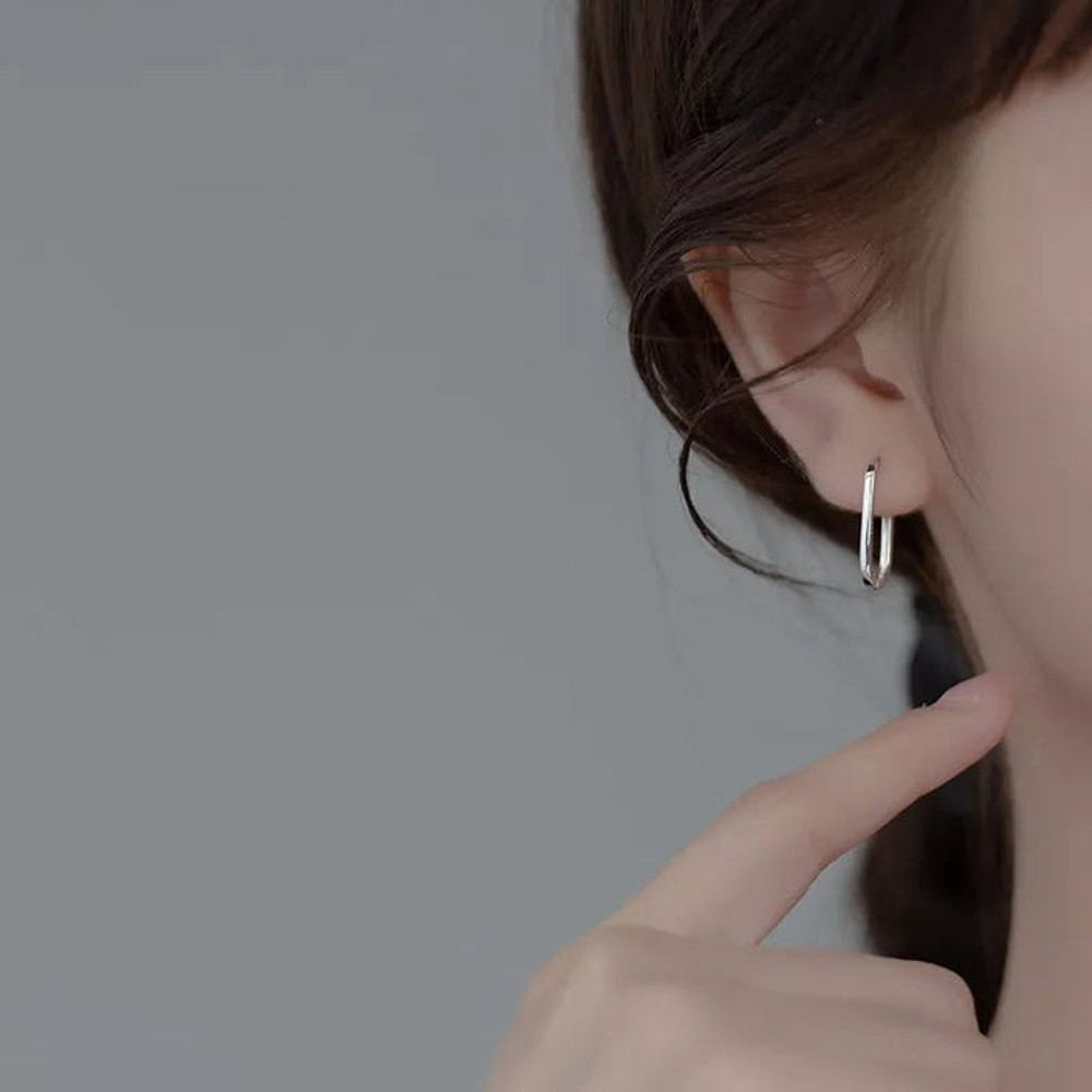 Anyco Fashion Earrings Silver 925 Sterling Simple Oval Glossy Huggies 2