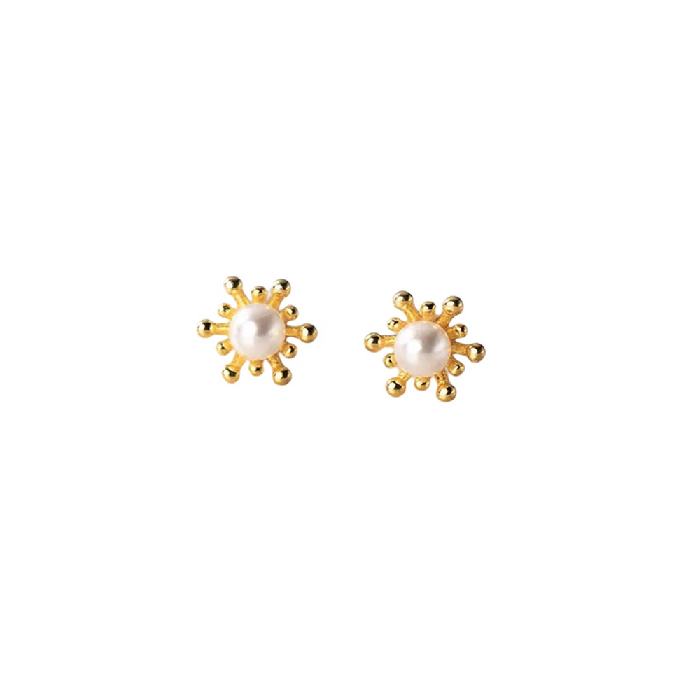 Anyco Fashion Earrings Gold Cute Snowflake Synthetic Pearl 0