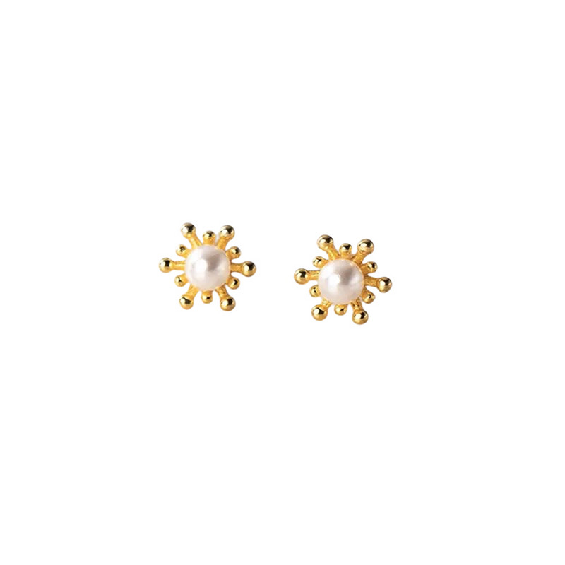 Anyco Fashion Earrings Gold Cute Snowflake Synthetic Pearl 0