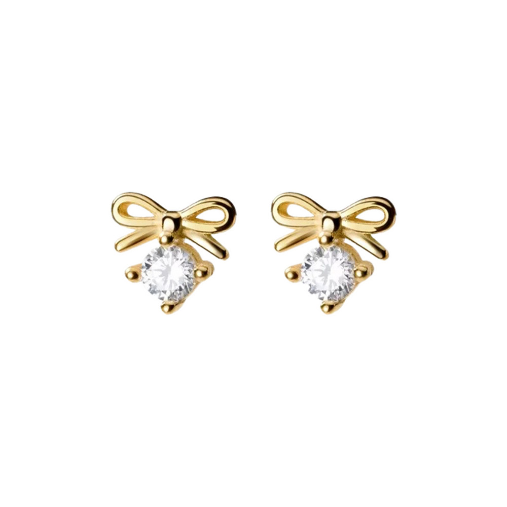 Anyco Fashion Earrings Gold 925 Sterling Silver Sweet Bowknot Crystal 0
