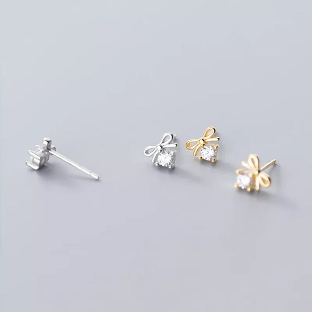Anyco Fashion Earrings Gold 925 Sterling Silver Sweet Bowknot Crystal 1