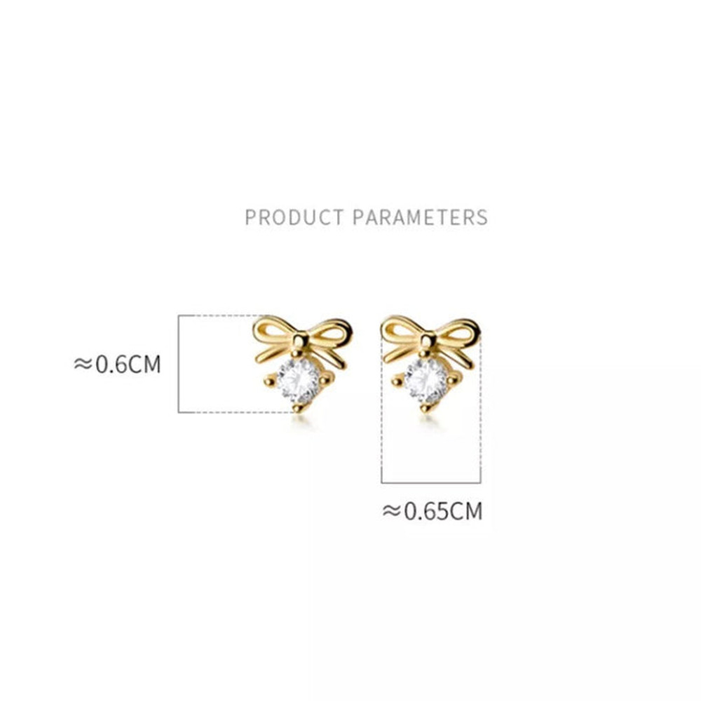 Anyco Fashion Earrings Gold 925 Sterling Silver Sweet Bowknot Crystal 6