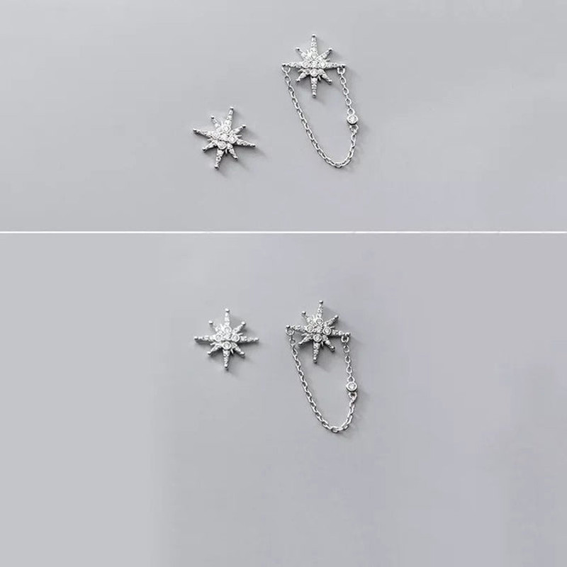Anyco Fashion Earrings Sterling Silver Creative Light Star Cuban Chain 1