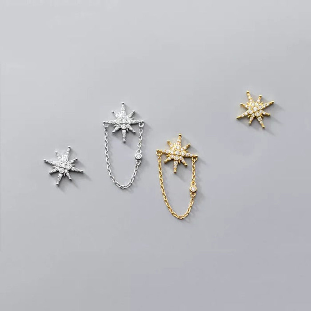 Anyco Fashion Earrings Sterling Silver Creative Light Star Cuban Chain 2