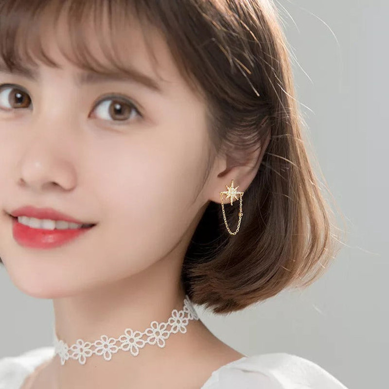 Anyco Fashion Earrings Sterling Silver Creative Light Star Cuban Chain 5