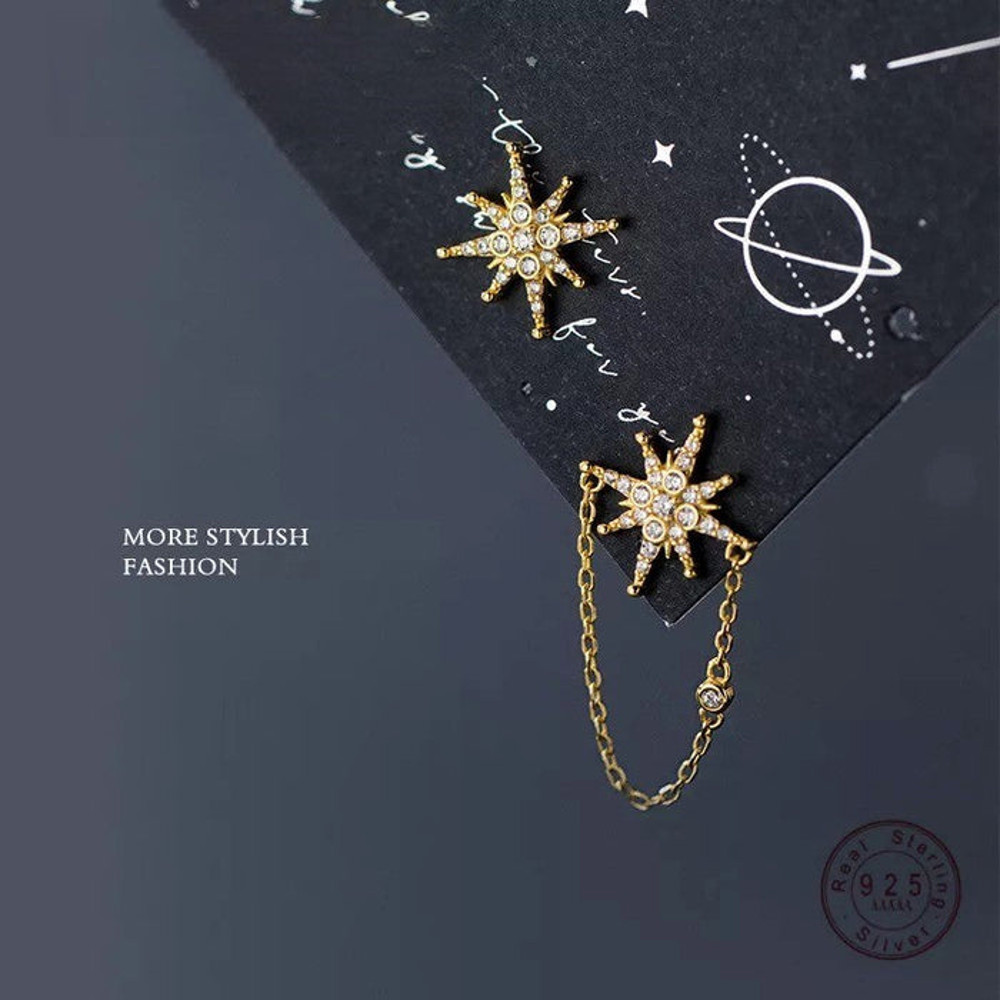 Anyco Fashion Earrings Sterling Silver Creative Light Star Cuban Chain 6