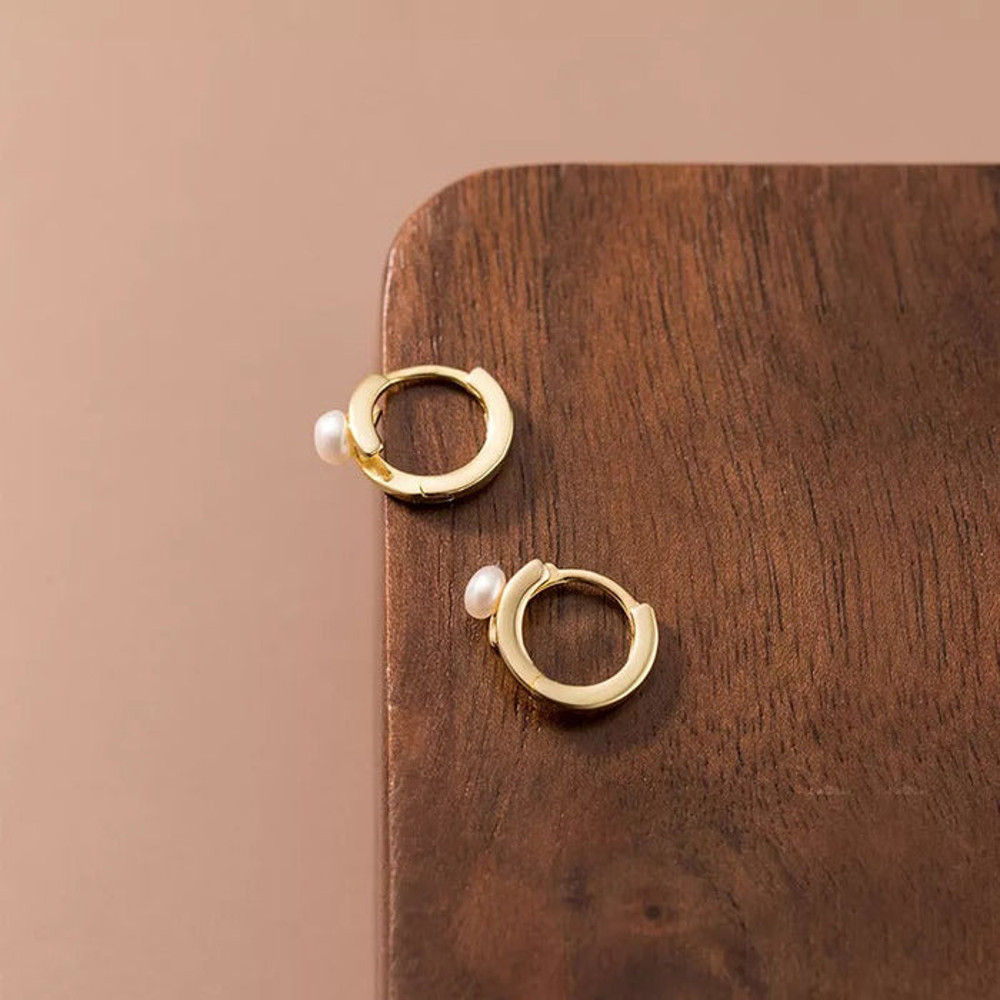 Anyco Fashion Earrings Gold Trendy Statement Natural Pearl Circle Hoop 3