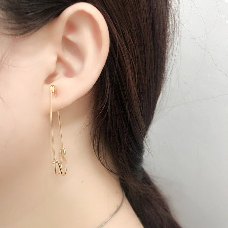 Anyco Earrings Gold Plated Punk Personality Minimalist Pin 3