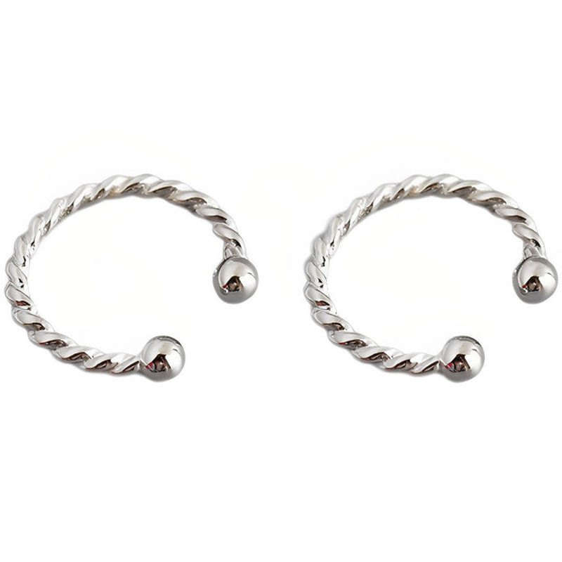 Anyco Earrings Punk Rock Twist Circle Sterling Silver 0