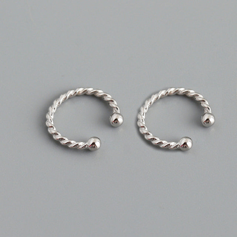 Anyco Earrings Punk Rock Twist Circle Sterling Silver 1