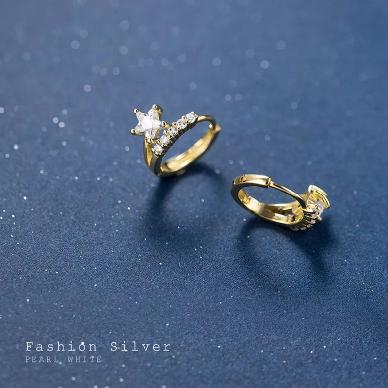 Anyco Fashion Earrings Gold 925 Sterling Silver Sweet Stars 1