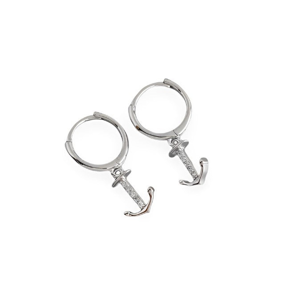 Anyco Earrings Sterling Silver Minimalist Punk Anchor 0