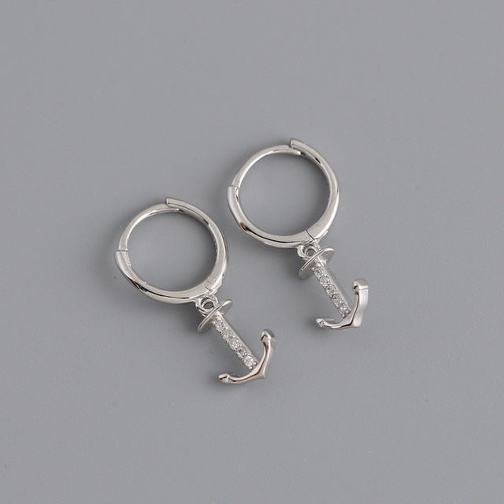 Anyco Earrings Sterling Silver Minimalist Punk Anchor 1