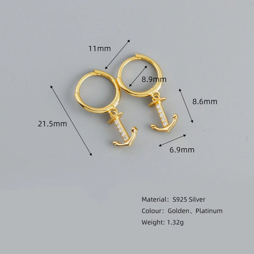 Anyco Earrings Sterling Silver Minimalist Punk Anchor 3