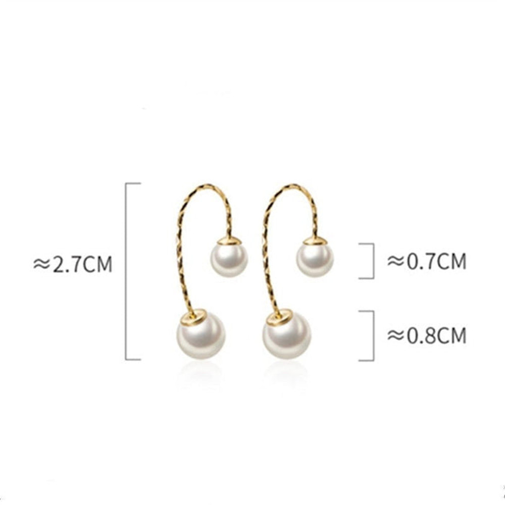Anyco Fashion Earrings Real Gold Minimalist Pearl Line Studs 3