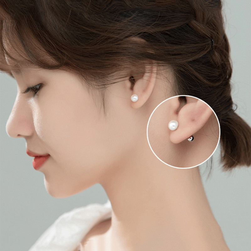 Anyco Fashion Earrings Sterling Silver Natural Pearl Spiral Bead Stud 1